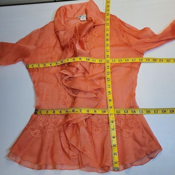 MK Solo Coquettegirl Coral Color Poet Blouse Y2K Taffeta Satin Lace Ruffled - Picture 11 of 12